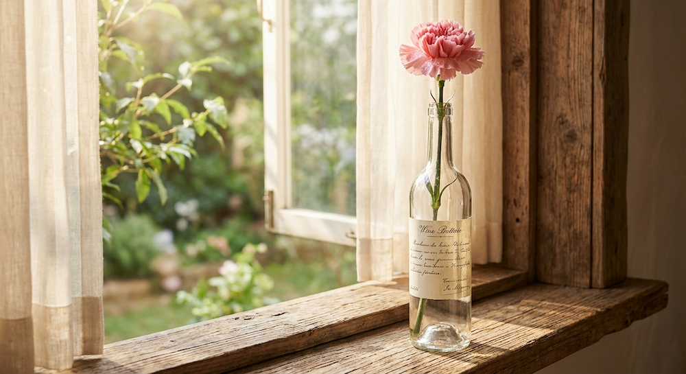 空き瓶を一輪挿しに